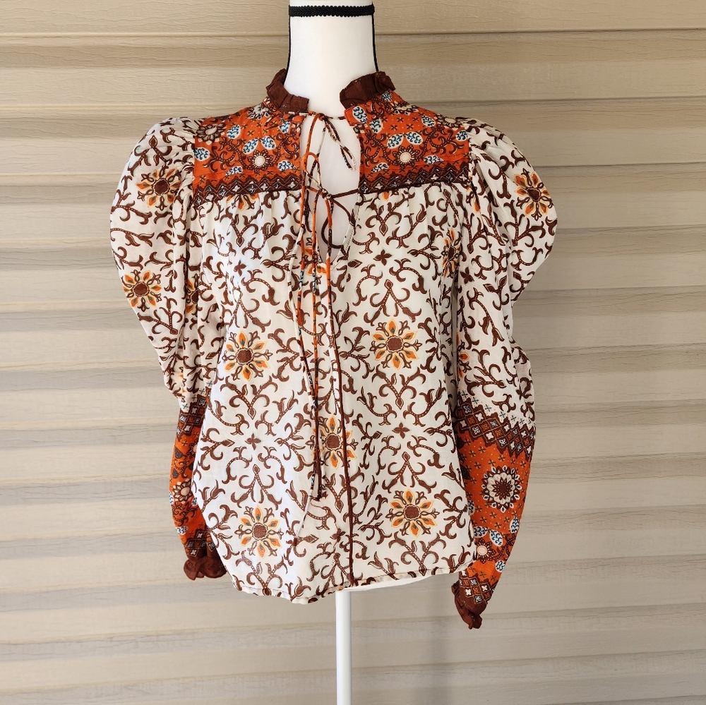 House of Harlow 1960 puff sleeve floral boho blouse